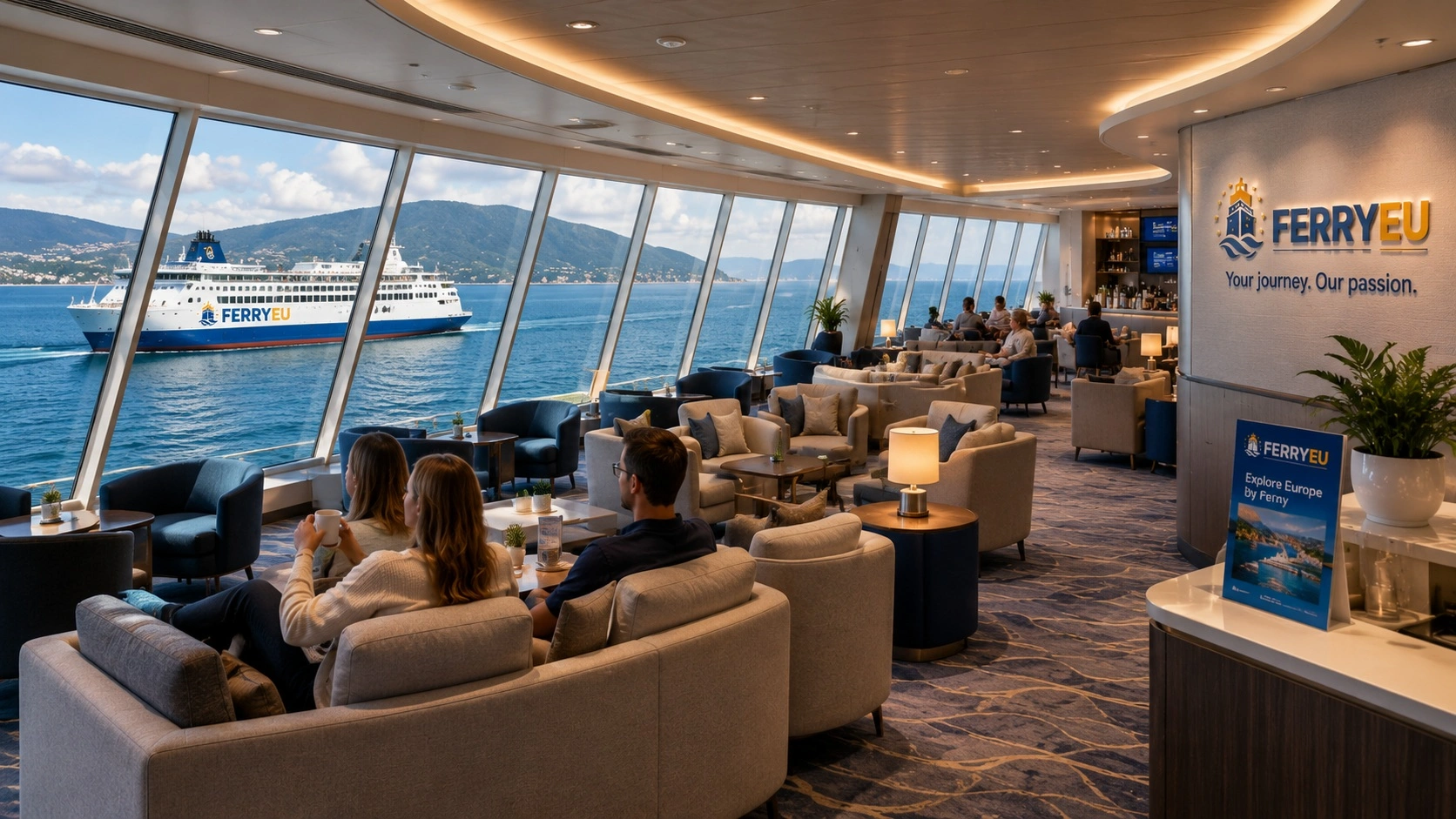 Panoraamanäkymäinen matkustajalounge lautalla