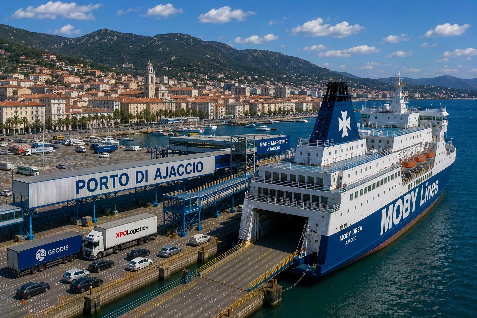 Ajaccio lauttasatama and waterfront in Corsica