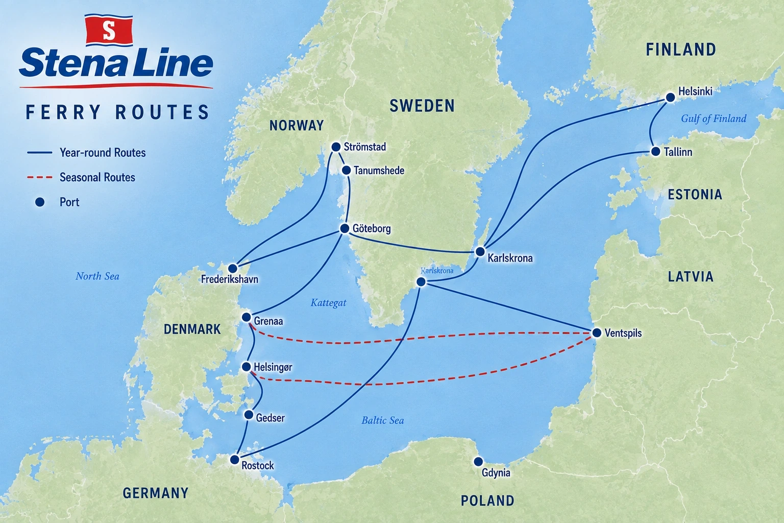 Havainnollistava Stena Line -reittikartta