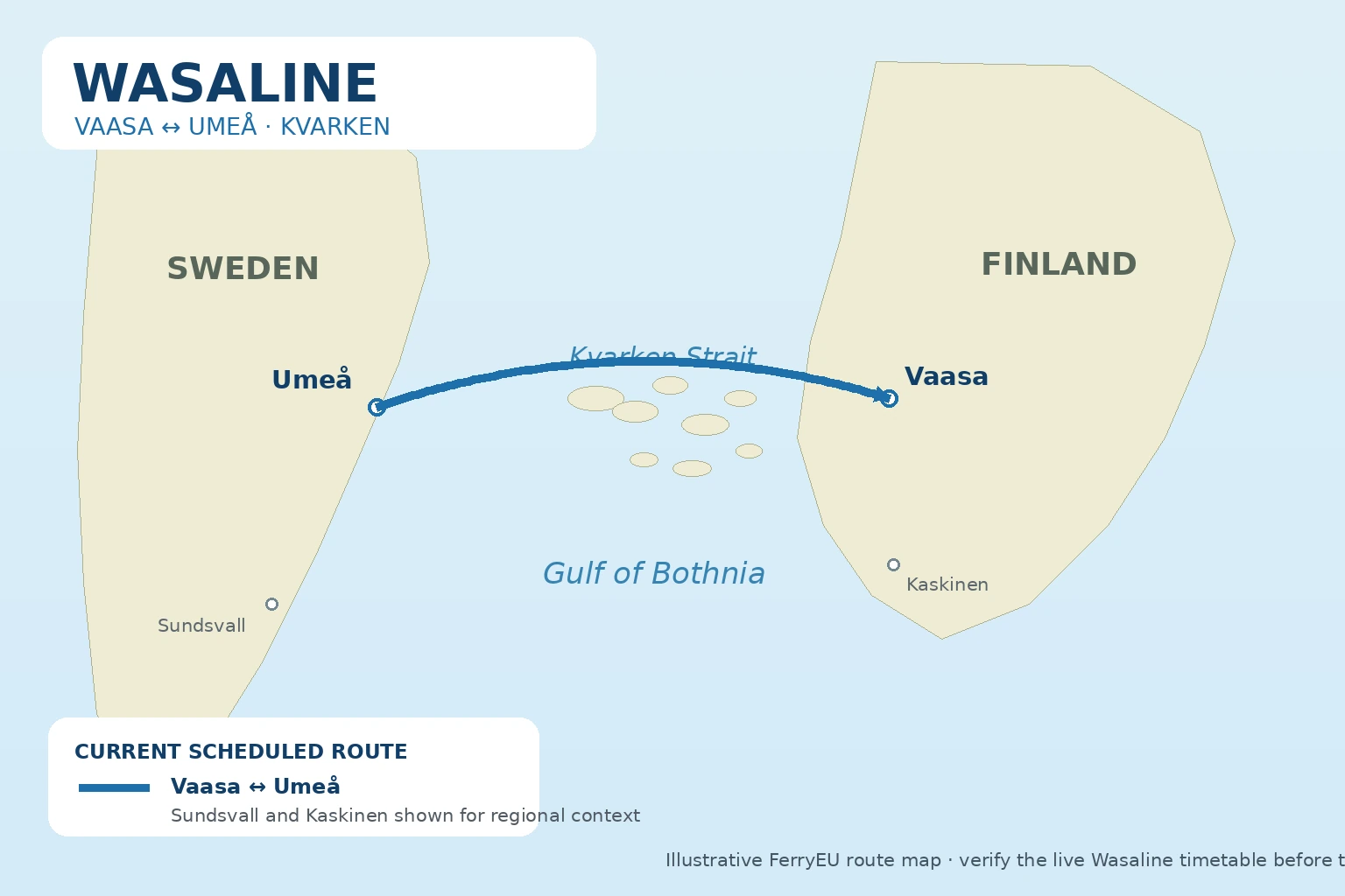 Havainnollinen Wasalinen reittikartta